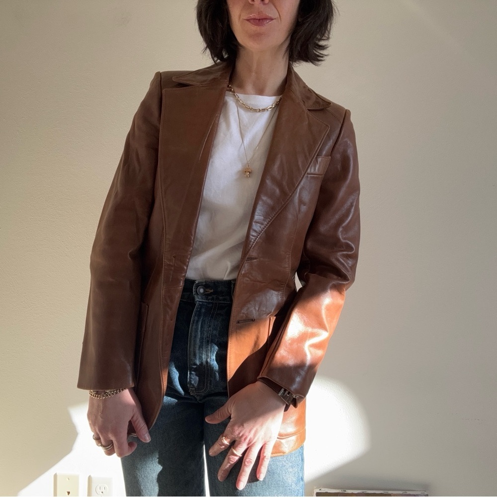 Vintage Scully Western Brown Leather Blazer Size Small 36